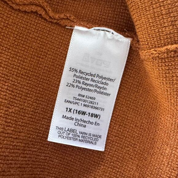 Terra & Sky Womens Plus Size 1X Sweater Burnt Orange Collared Pockets Open Front - Picture 4 of 8